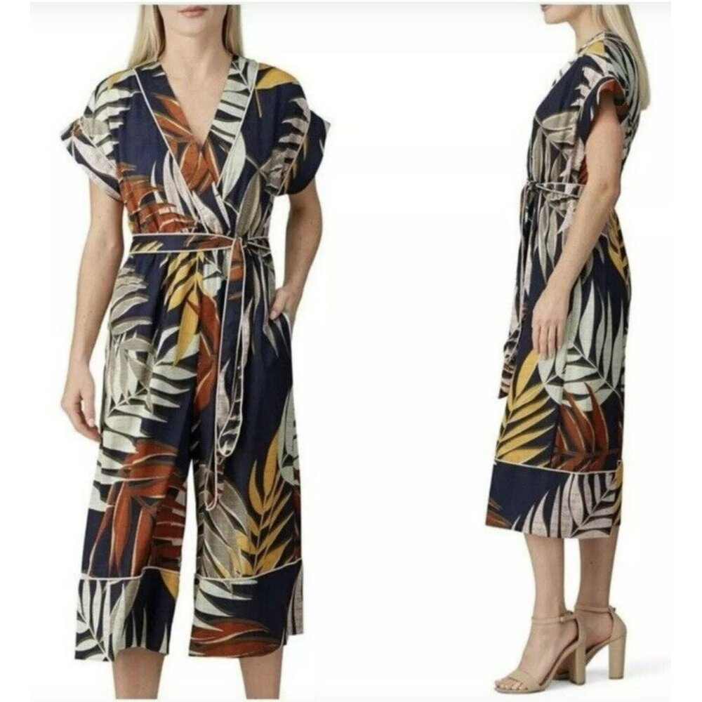 Anthropologie Hutch Tropical Jumpsuit Cropped Wide Leg Size Small